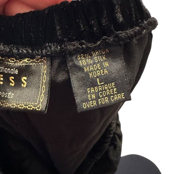 Express Womens Silk Blend Velvet Pants Sz Large Black Elastic Waist Drawstring - Picture 4 of 5